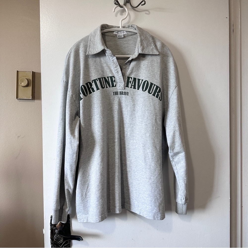 Grey Urban Revivo long sleeve polo shirt